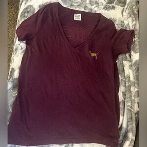 PINK Victoria's Secret Burgundy Tee with Gold Accent